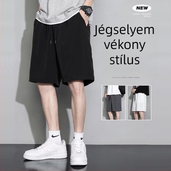 Férfi nyári Ice Silk rövidnadrág, könnyű, laza szabás, egyenes szár, plusz méret, hétköznapi sport nadrág