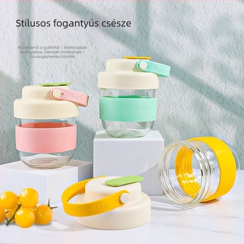 Fogantyús üvegpohár - hordozható, prémium minőség, modern kávés stílus