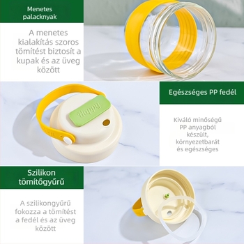 Fogantyús üvegpohár - hordozható, prémium minőség, modern kávés stílus