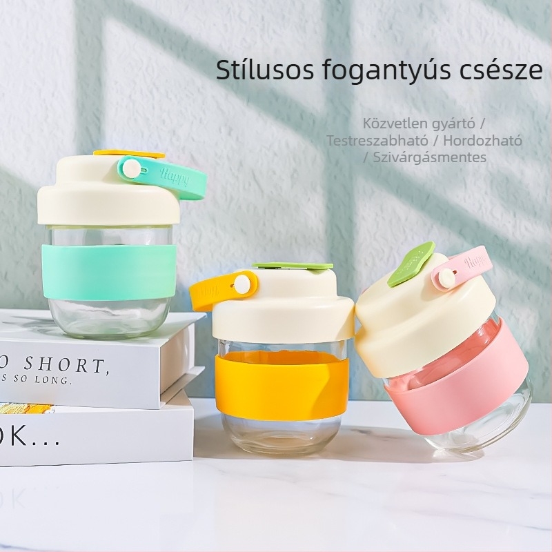 Fogantyús üvegpohár - hordozható, prémium minőség, modern kávés stílus