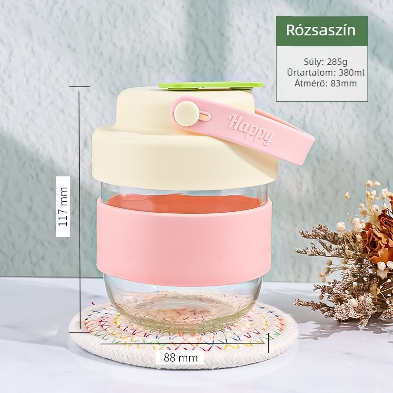 Fogantyús üvegpohár - hordozható, prémium minőség, modern kávés stílus
