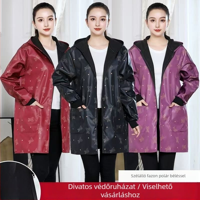 Felnőtt vízálló konyhai kötény hosszú ujjú fleece béléssel, olaj- és foltálló