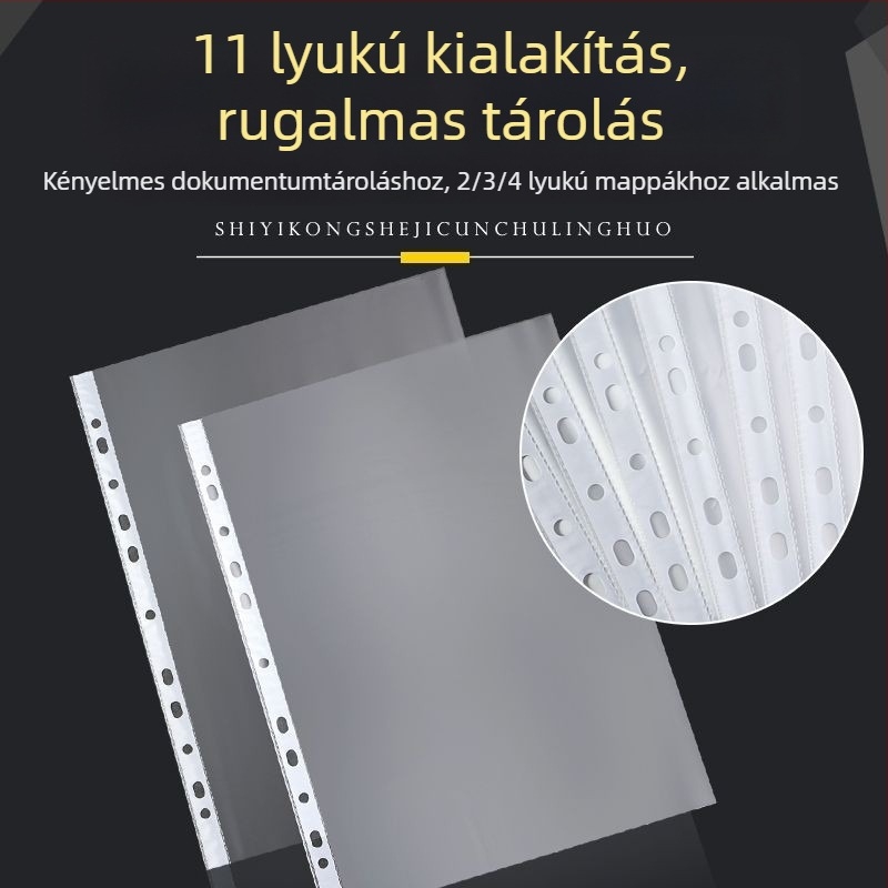 11 lyukas átlátszó oldallapvédő A4-es irathoz, vastagított PP