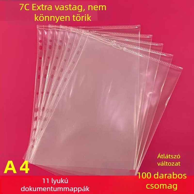 11 lyukas átlátszó oldallapvédő A4-es irathoz, vastagított PP