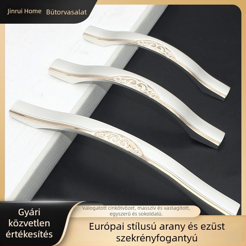 Európai stílusú, arany- és ezüstszínű luxus minimalist fiók- és szekrényfogó, egyetlen furattal rögzítve