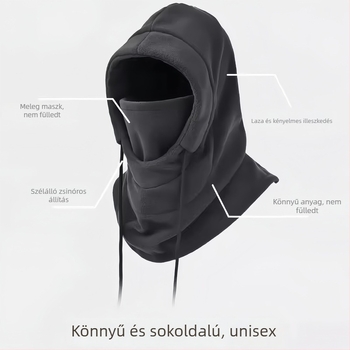 Téli kerékpáros arcmaszk fleece béléssel, integrált nyakmelegítő és fülvédő, por- és fagyvédő védelem, kapucnis fejfedő