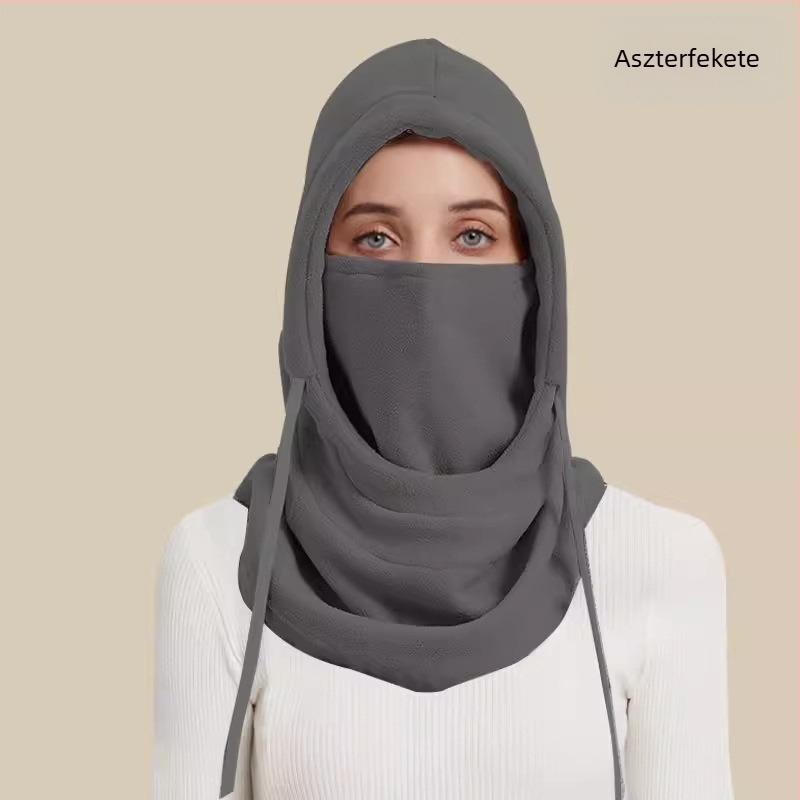 Téli kerékpáros arcmaszk fleece béléssel, integrált nyakmelegítő és fülvédő, por- és fagyvédő védelem, kapucnis fejfedő