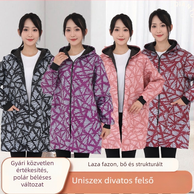 Vízálló ujjú kötény fleece-béléssel, középméretű hossz, csíkos mintázat