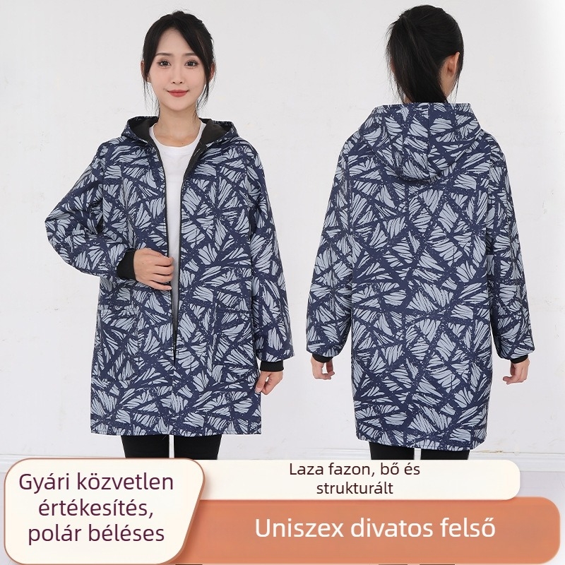 Vízálló ujjú kötény fleece-béléssel, középméretű hossz, csíkos mintázat