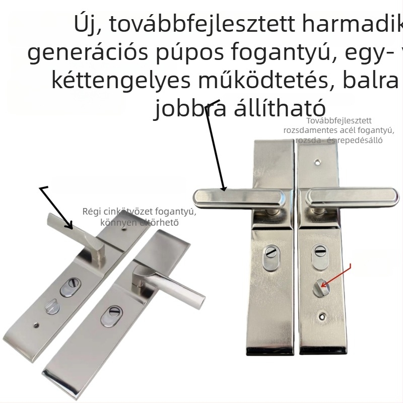 Biztonsági ajtó kilincs és zárkészlet – univerzális, acélból, minimalist stílus (modell 9085S)