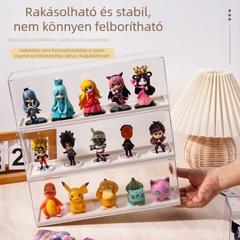 Átlátszó figuratartó doboz rajzfilmfigura formájú, megerősített PET kiállítódoboz és állvány, porvédett