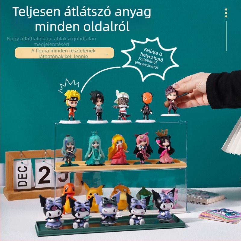 Átlátszó figuratartó doboz rajzfilmfigura formájú, megerősített PET kiállítódoboz és állvány, porvédett