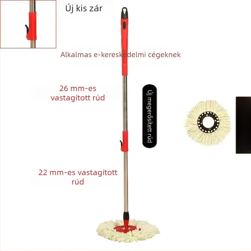 Általános forgó mop nyele rozsdamentes acélból, cserélhető mop fej, masszív