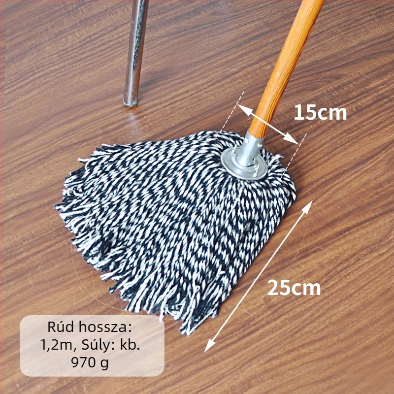 Fából készült rúddal és vas fejű lapos mop, pamut mopfej — klasszikus kivitel