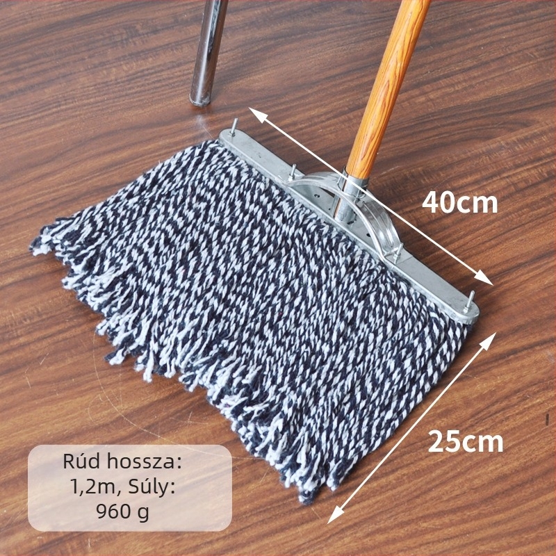 Fából készült rúddal és vas fejű lapos mop, pamut mopfej — klasszikus kivitel