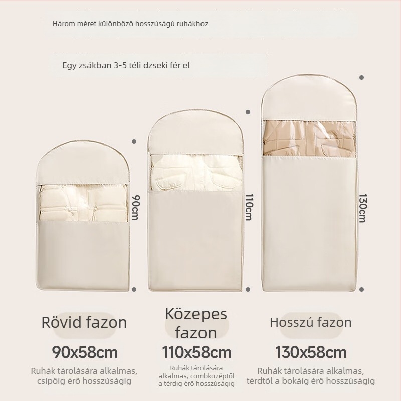 Púpos dzseki tároló porvédő akasztóra szerelt tömörítő tasak, átlátszó ruhatároló