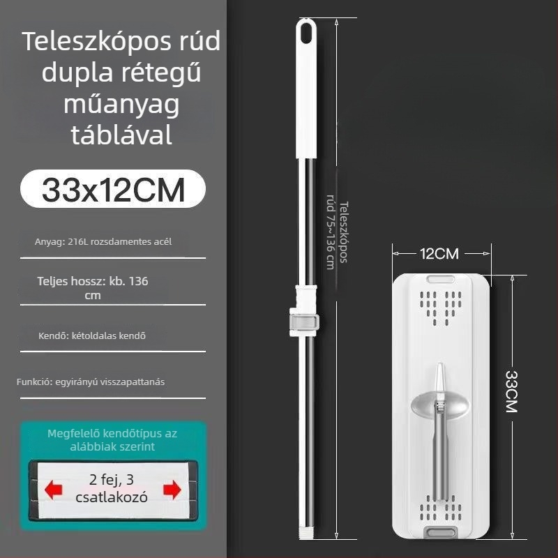 Vastagított teleszkópos lapos mop érintésmentes használathoz, eredeti, cserélhető vastagabb szövets fej, univerzális tartozék, tartós