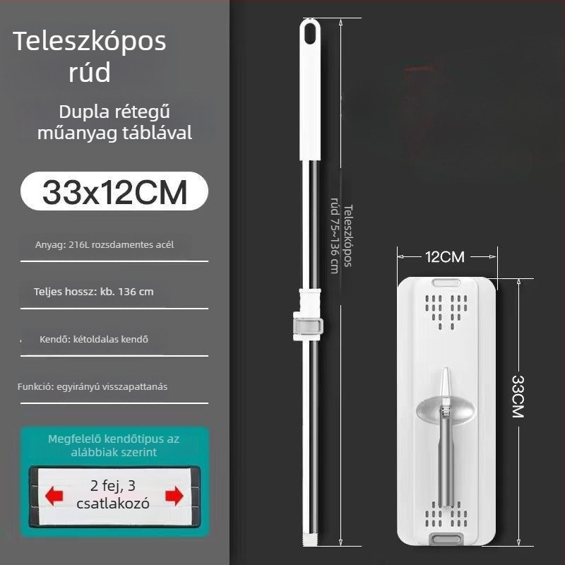 Vastagított teleszkópos lapos mop érintésmentes használathoz, eredeti, cserélhető vastagabb szövets fej, univerzális tartozék, tartós