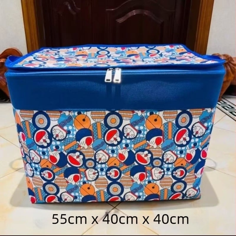 100 literes textil tároló doboz mintás felülettel, dupla cipzár, fedél és acél gyűrű, ruhákhoz és paplanokhoz