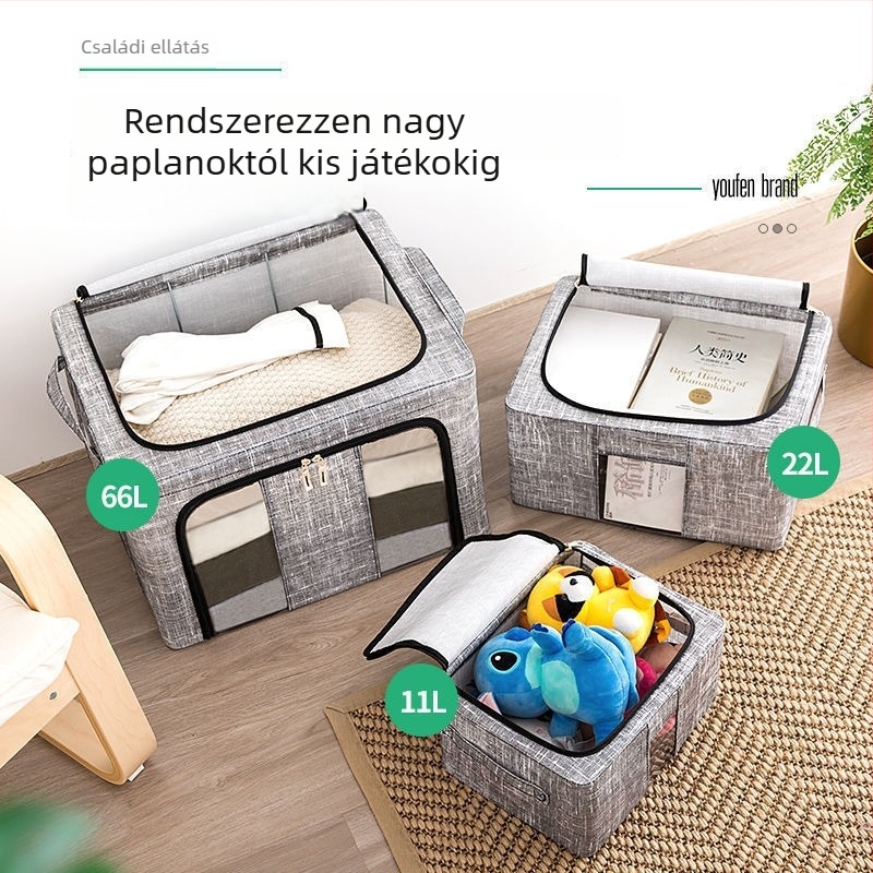 Új nemszövött anyagból készült ruhatartó doboz, ruhásszekrény rendező, textil tároló doboz megerősített acélkerettel