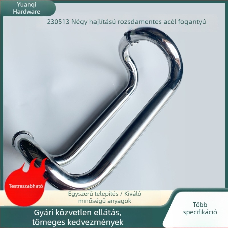 Rozsdamentes acél fürdőszobai üvegajtó kilincs, négy görbületű készlet, szállodai fürdőszobákhoz