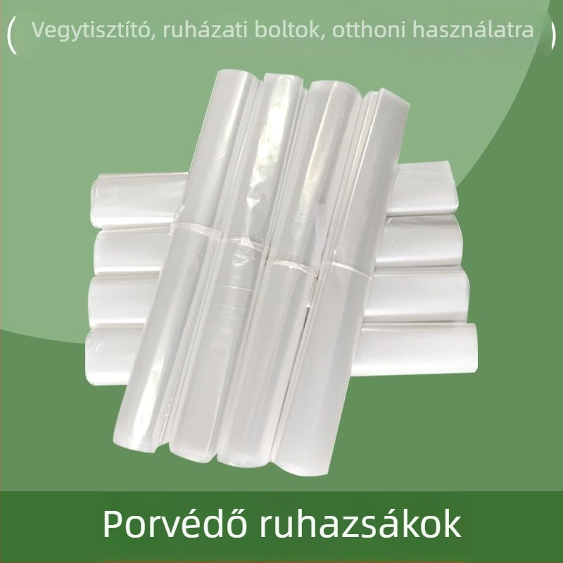 Műanyag ruhazsák porvédő, egyszer használatos, átlátszó, felakasztható ruhatartó kabátokhoz és öltönyökhöz, vastított kivitel