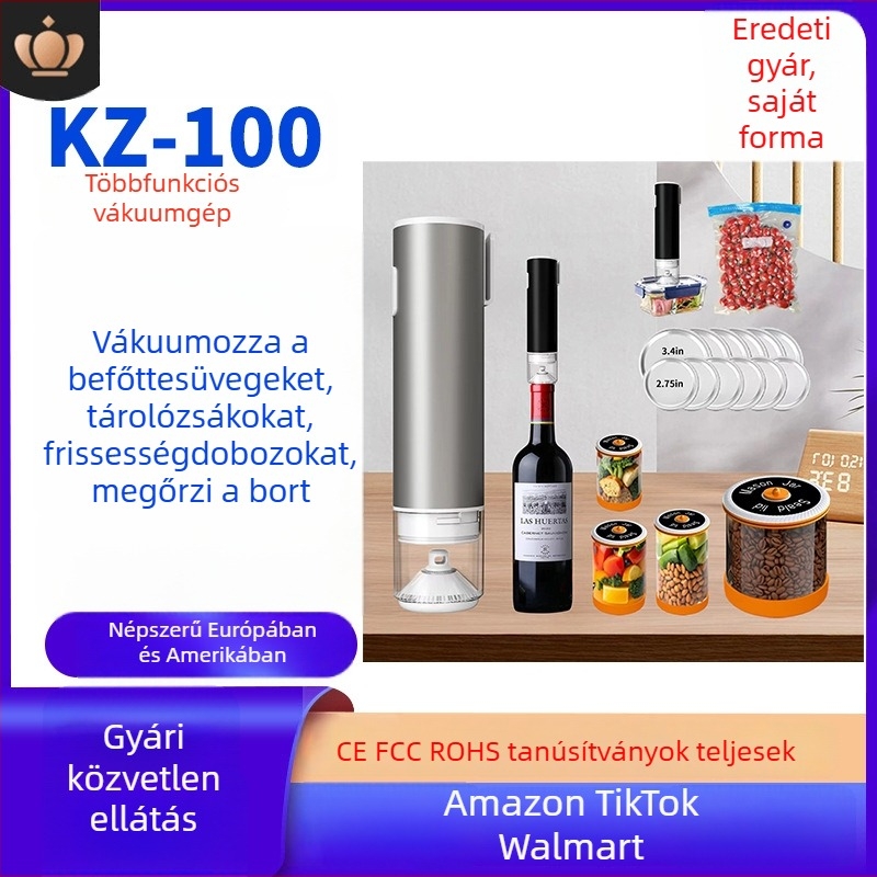 Alumínium ötvözetű nagy vákuumzáró készülék tasakokhoz és mason üvegekhez, borosüveg zárására, frissesség megőrzésére