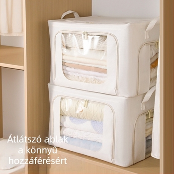 Összecsukható textil tároló doboz PP-panel elválasztókkal, ruhásszekrényhez, nagy kapacitás, méretei 50×40×33 cm.