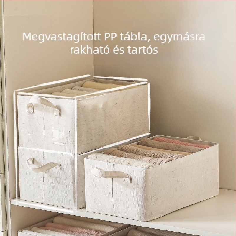 Pamut–len tárolódoboz, off-white, hordozható zokni- és nadrág rendező, textil összecsukható ruhatartó kosár