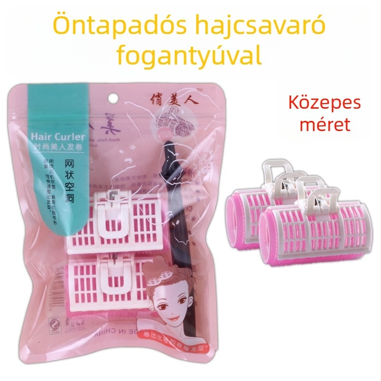 Önadhéziós hajcsavaró cső, műanyag hajcsavaró eszköz kézi fogantyúval, Modell A, közepes méret