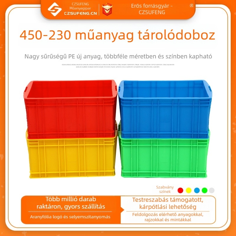 HDPE műanyag tároló doboz fedéllel, ipari logisztikához
