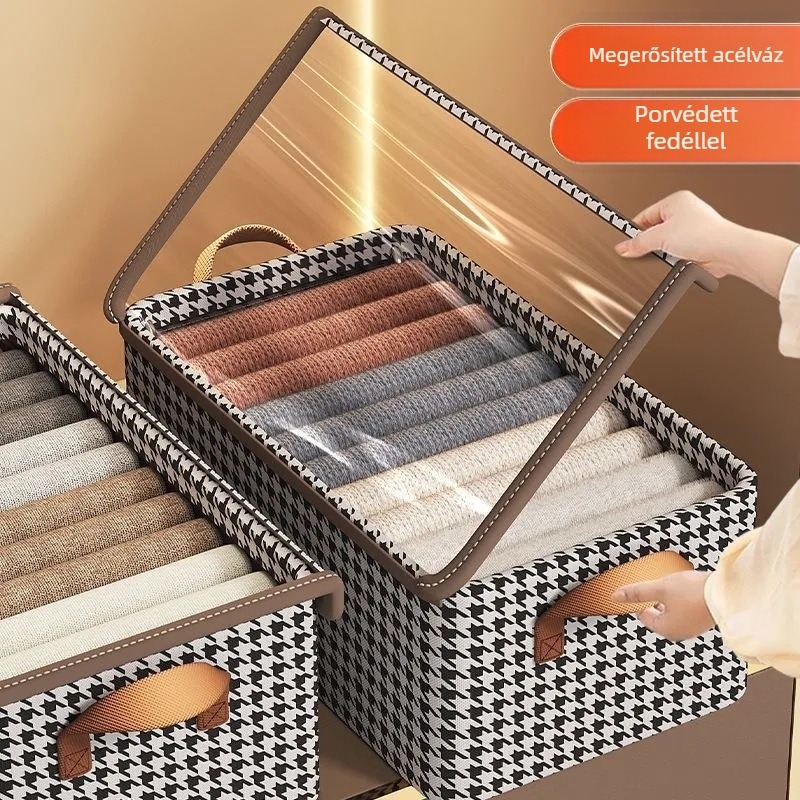 Öt-tíz literes összecsukható ruhatartó doboz nem szőtt anyagból, kockás mintával, hálószoba számára