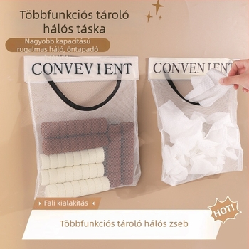 Konyhai falra szerelhető tároló zsákokhoz, nagy kapacitású hálós tasak Velcro-zárással