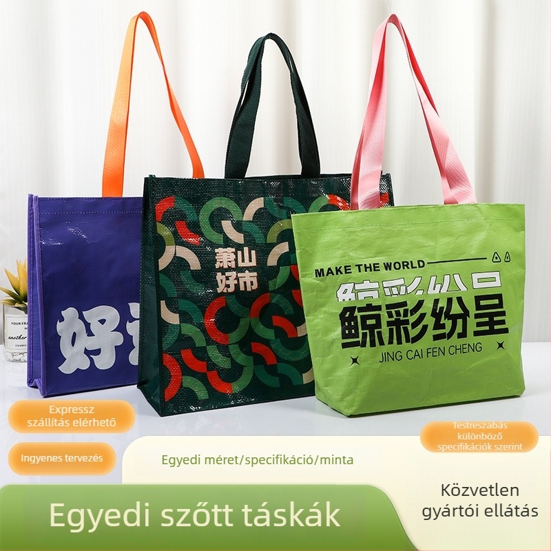 Személyre szabott szövött bevásárló táskák, laminált vízálló, környezetbarát, logónyomással