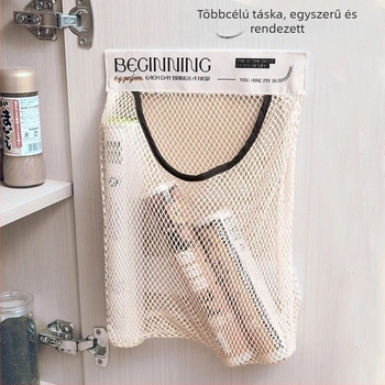Konyhai szemeteszsák tároló, falra szerelhető, nagy kapacitású hálós tasak Velcro-vel