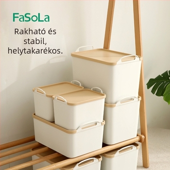 FaSoLa Nagy műanyag tárolóedény otthonra – ruhák, paplanok és játékok rendezése, csattos zárás, por- és nedvességálló, méretek 38.2×25.6×26.8 cm, egyszínű, PP anyag