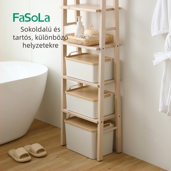 FaSoLa Nagy műanyag tárolóedény otthonra – ruhák, paplanok és játékok rendezése, csattos zárás, por- és nedvességálló, méretek 38.2×25.6×26.8 cm, egyszínű, PP anyag