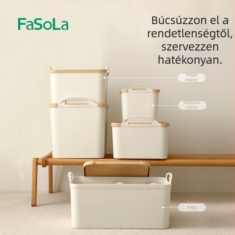 FaSoLa Nagy műanyag tárolóedény otthonra – ruhák, paplanok és játékok rendezése, csattos zárás, por- és nedvességálló, méretek 38.2×25.6×26.8 cm, egyszínű, PP anyag