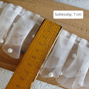 7 cm széles fehér háromrétegű gyöngyös hálós csipke – DIY anyag plisztázott szoknyához