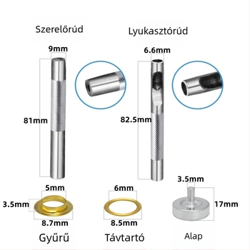 400 darabos készlet 5 mm-es réz szemekkel és szerelőeszközzel