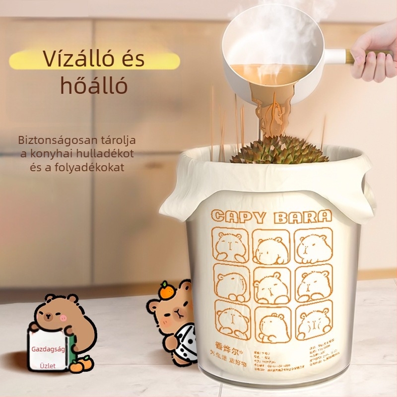 Kapibara szemeteszsákok, szakadásállóak, háztartási használatra, kézi hordozhatók, vastagított, nagy méretű, kollégiumi konyhai hulladékhoz