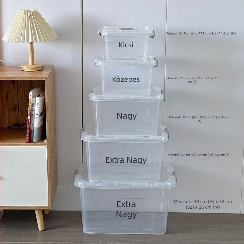 Átlátszó műanyag tároló doboz – nagy kapacitású rendező ruhákhoz és könyvekhez, kollégiumi vagy otthoni használatra
