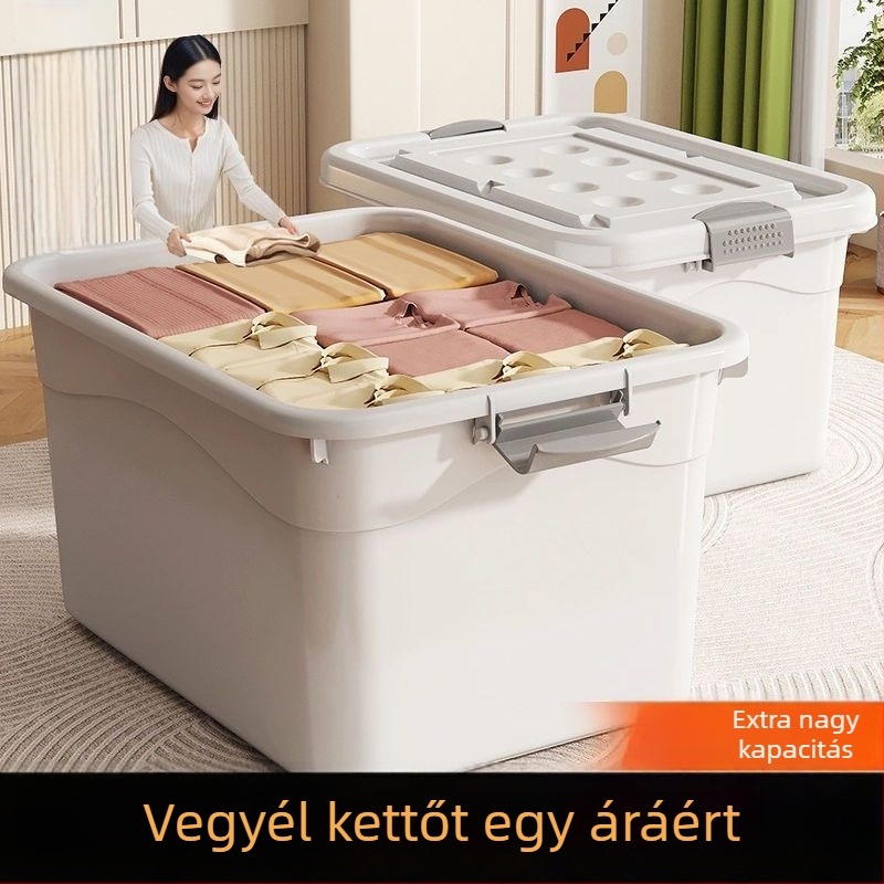 Megvastított ipari tároló doboz fedéllel, műanyag keretes tároló alkatrészekhez