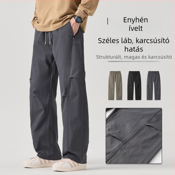 Férfiaknak készült casual nadrág elasztikus derékkal és kötőfűzővel, széles szárú és egyenes szabású, ideális tavaszra