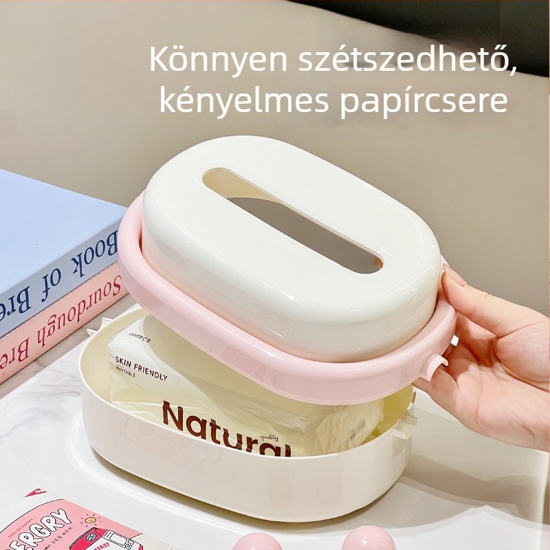 Műanyag zsebkendő tartó automata emeléssel, krémszínű, nagy kapacitású nappali dizájn