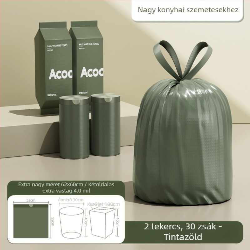 Konyhai szemeteszsák, nagy kapacitású, vastag, húzózsinórral