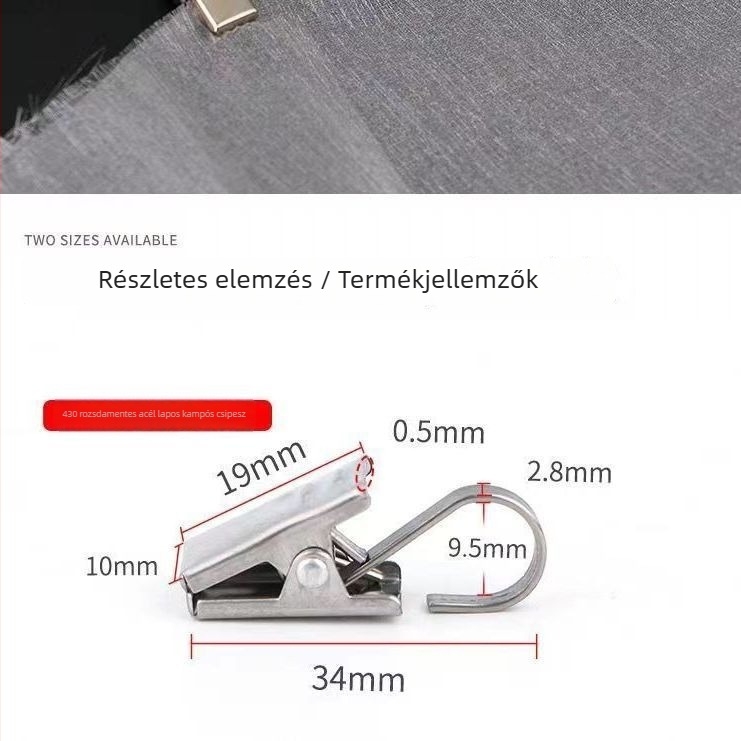 Rozsdamentes acélból készült függönyklipsz horoggal, háztartási használatra