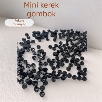 Fekete kétlyukas mini gomb 6 mm, horgoláshoz, kézműves projektekhez, kör alakú