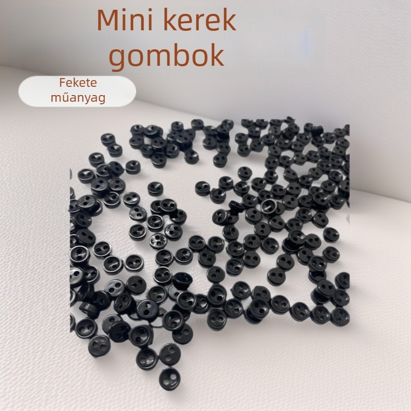 Fekete kétlyukas mini gomb 6 mm, horgoláshoz, kézműves projektekhez, kör alakú