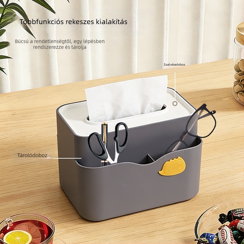 Többfunkciós papírtörlő doboz távirányító-tárolóval – modern minimalist stílusú kávézóasztalhoz illeszkedő kiegészítő